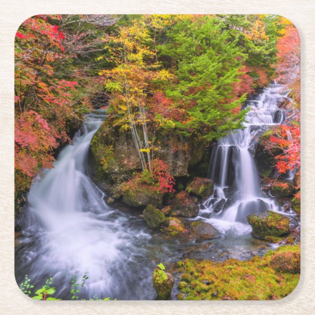 Waterfalls | Faucet Waterfalls Nikko Japan Fall Square Paper Coaster (Front)