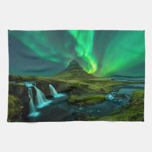 Waterfalls   Kirkjufellfoss Waterfall, Iceland Kitchen Towel