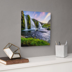 Waterfalls Kirkjufellsfoss, Iceland Square Wall Clock