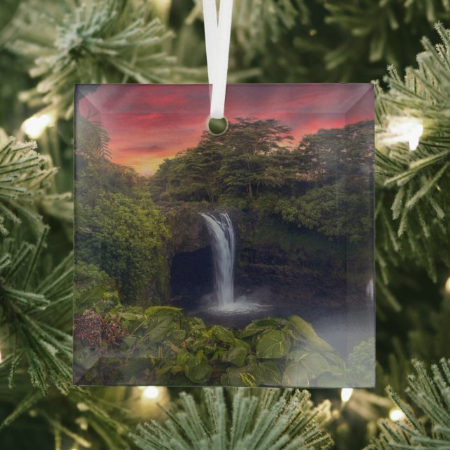Waterfalls | Rainbow Falls, Hilo, Hawaii Glass Ornament (Insitu)