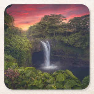 Waterfalls Rainbow Falls, Hilo, Hawaii Square Paper Coaster