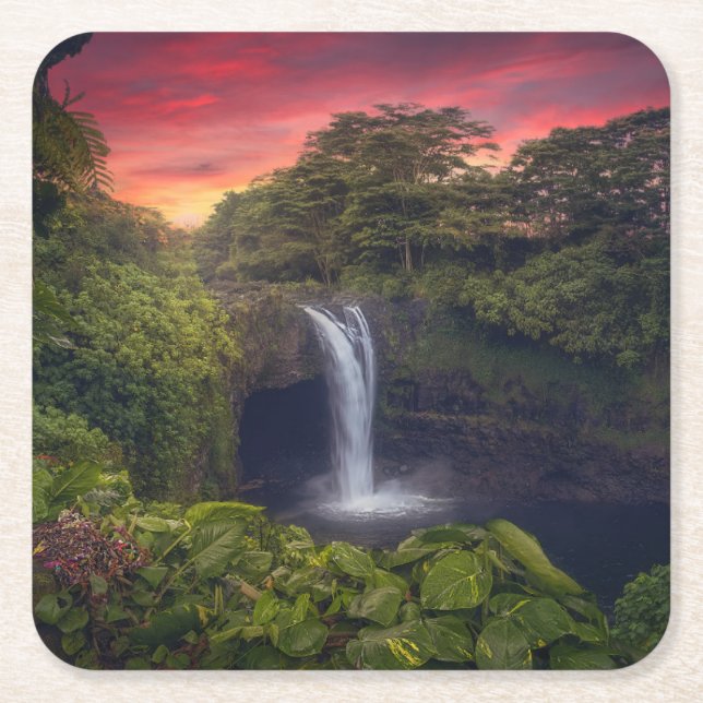 Waterfalls | Rainbow Falls, Hilo, Hawaii Square Paper Coaster (Front)