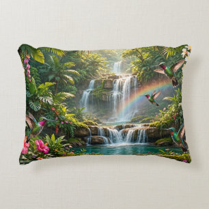 Waterfalls Rainbow Hummingbirds Tropical Hideaway Accent Pillow
