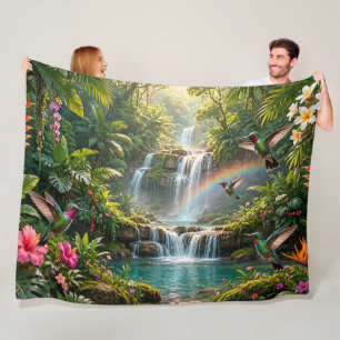 Waterfalls Rainbow Hummingbirds Tropical Hideaway Fleece Blanket