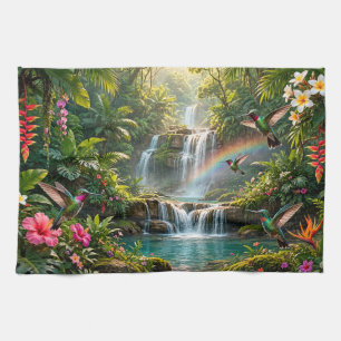 Waterfalls Rainbow Hummingbirds Tropical Hideaway Kitchen Towel