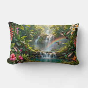 Waterfalls Rainbow Hummingbirds Tropical Hideaway Lumbar Pillow