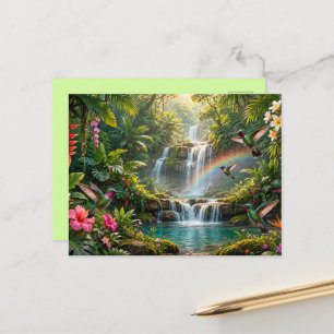 Waterfalls Rainbow Hummingbirds Tropical Hideaway Postcard