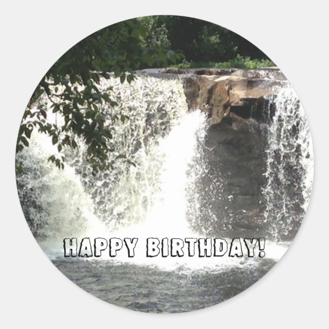 Waterfalls River Trees Happy Birthday Stickers (Front)