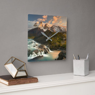 Waterfalls   Salto Grade Waterfall Patagonia Chile Square Wall Clock