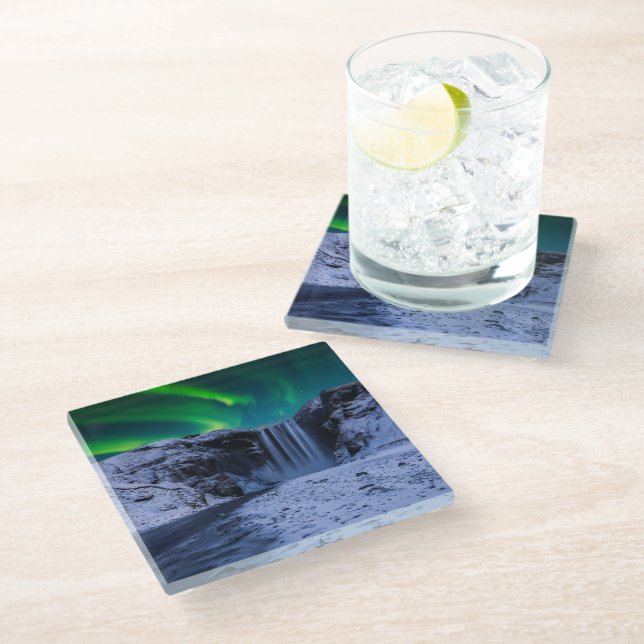 Waterfalls | Skógafoss Waterfall Glass Coaster (Angled)
