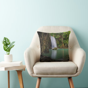 Waterfalls Spring Rainforest Waterfall Thailand Throw Pillow