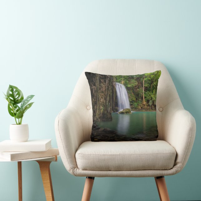 Waterfalls | Spring Rainforest Waterfall Thailand Throw Pillow (Chair)