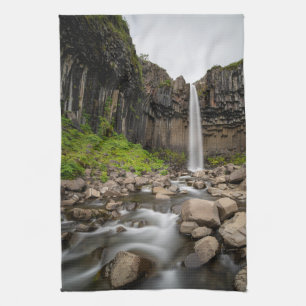Waterfalls   Svartifoss Waterfall, South Iceland Kitchen Towel