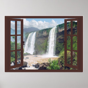 Waterfalls Trompe l'oeil Faux Window Poster