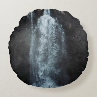 WATERFALLS UNDER WHITE AND GRAY SKY DURING DAYTIME ROUND PILLOW