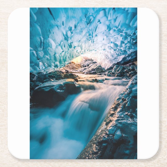 Waterfalls | Vatnajokull Glacier, Eastern Iceland Square Paper Coaster (Front)