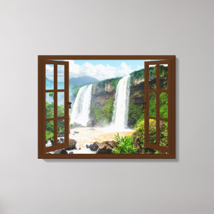 Waterfalls View Faux Window Canvas Print