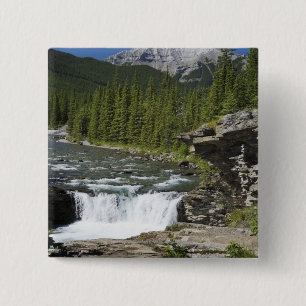 Waterfalls With Rock Ledge And A Mountain 2 Inch Square Button