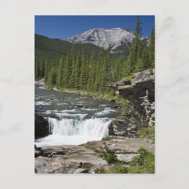 Waterfalls With Rock Ledge And A Mountain Postcard (Front)