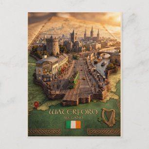 Waterford Ireland 3D Map Illustration Poster Postcard