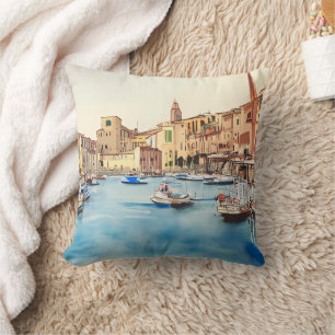 Waterfront And Boats In The Harbour, Italian Throw Pillow