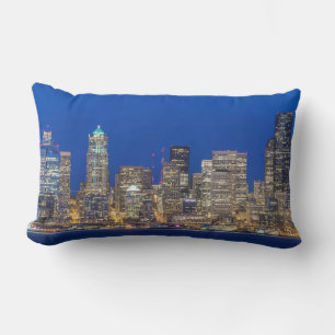 Waterfront and Downtown Skyline at Twilight Lumbar Pillow