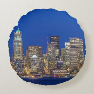 Waterfront and Downtown Skyline at Twilight Round Pillow