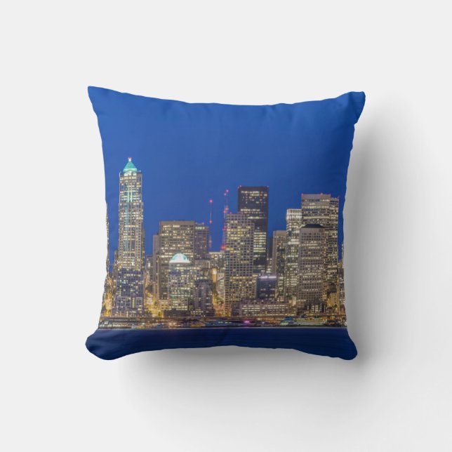 Waterfront and Downtown Skyline at Twilight Throw Pillow (Front)