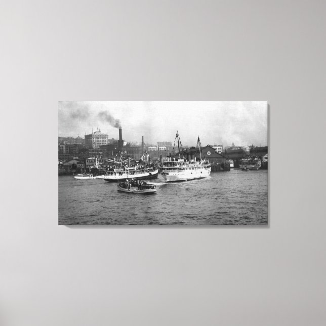 Waterfront Scene with Ships of Seattle Canvas Print (Front)
