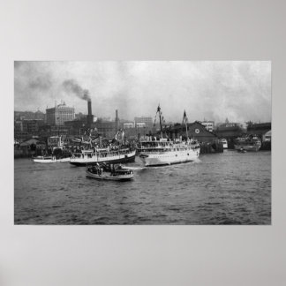 Waterfront Scene with Ships of Seattle Poster