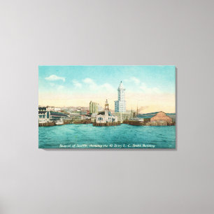Waterfront View of Port and Smith Tower Canvas Print
