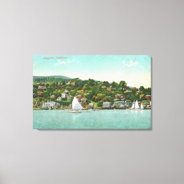 Waterfront View of the City, Sail Boats Canvas Print (Front)