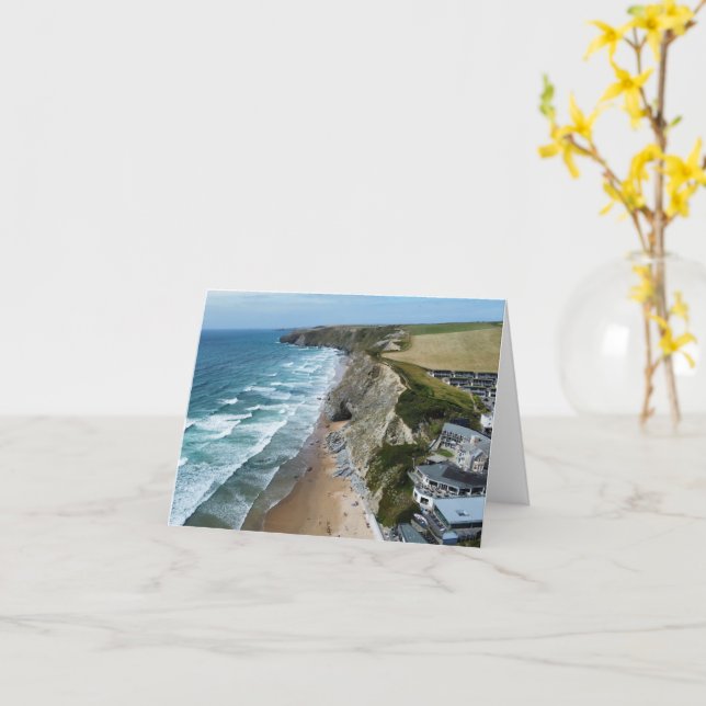 Watergate Bay, Carte de voeux Cornwall. (Fleur jaune)