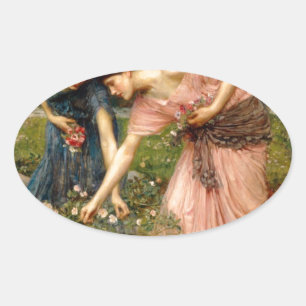 Waterhouse-gather_ye_rosebuds-1909. Oval Sticker