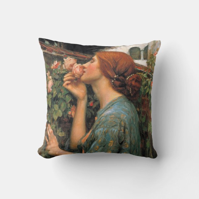 Waterhouse: Smell of Roses Throw Pillow (Front)