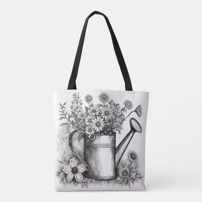 Watering can, Black & white art , Spring Art Tote Bag (Back)
