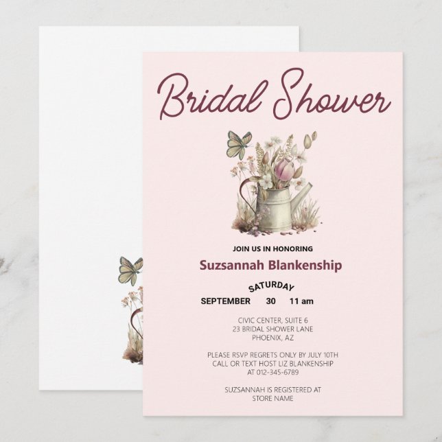 Watering Can & Butterfly Bridal Shower Template (Front/Back)