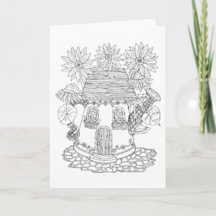 Watering Can Fairy House Colour it Yourself Blank Card