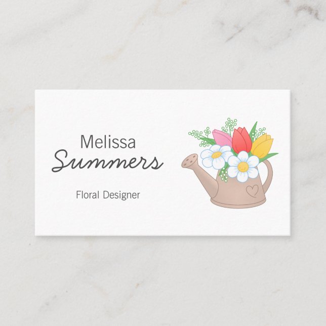 Watering Can Floral Arangement Designer Business Card (Front)