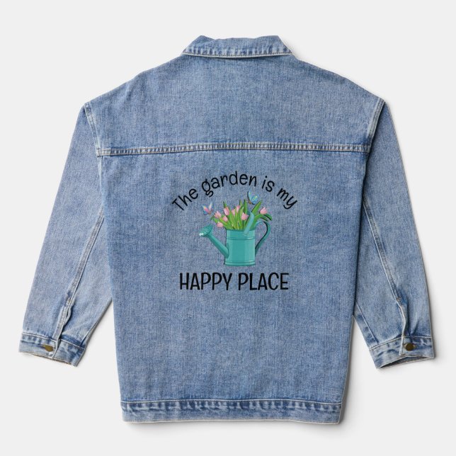 Watering Can Flowers Gardening  Denim Jacket (Back)