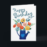Watering Can Full of Flowers Happy Birthday Mom Card<br><div class="desc">Bright modern illustration of a watering can bursting with flowers.</div>