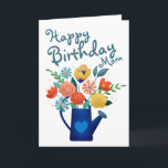 Watering Can Full of Flowers Happy Birthday Mom Card<br><div class="desc">Bright modern illustration of a watering can bursting with flowers.</div>