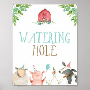 Watering Hole Farm Animals Barnyard Boy Birthday Poster