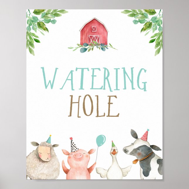 Watering Hole Farm Animals Barnyard Boy Birthday Poster (Front)