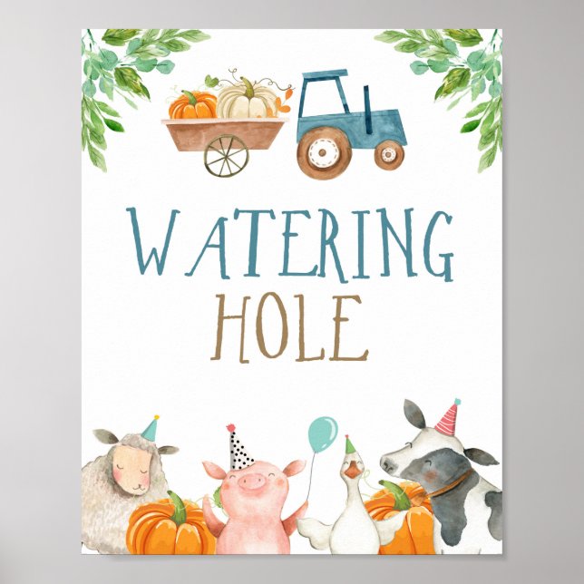 Watering Hole Farm Animals Pumpkin Boy Birthday Poster (Front)