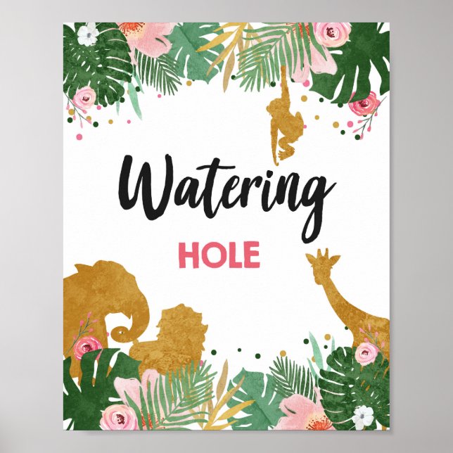 Watering Hole Safari Animals Girl Birthday Sign (Front)