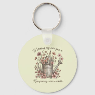 Watering My Own Peace Vintage Floral Botanical Keychain