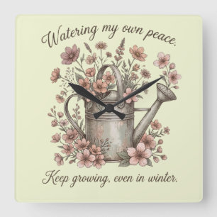 Watering My Own Peace Vintage Floral Botanical Square Wall Clock