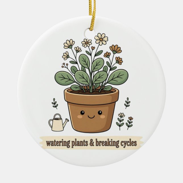 Watering Plants and Breaking Cycles Ceramic Ornament (Front)