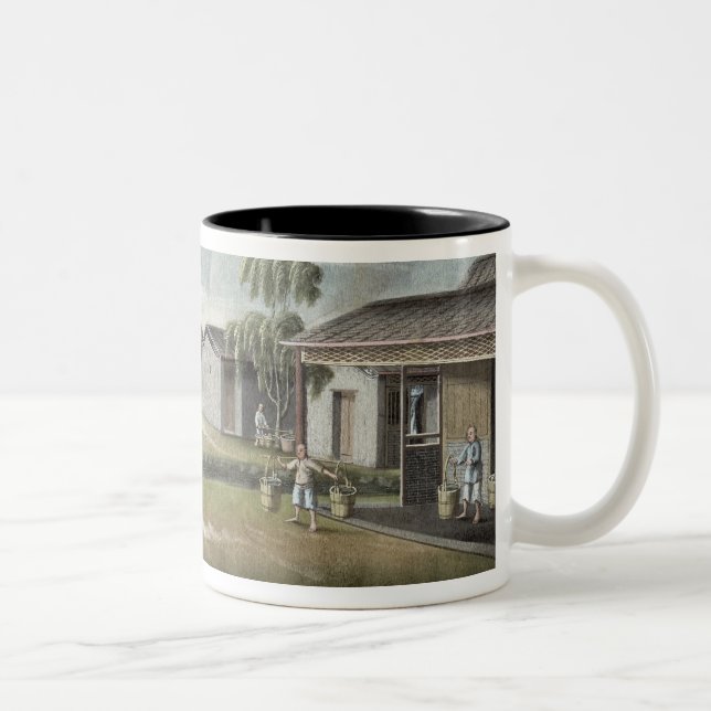 Watering tea plants (w/c on paper) Two-Tone coffee mug (Right)